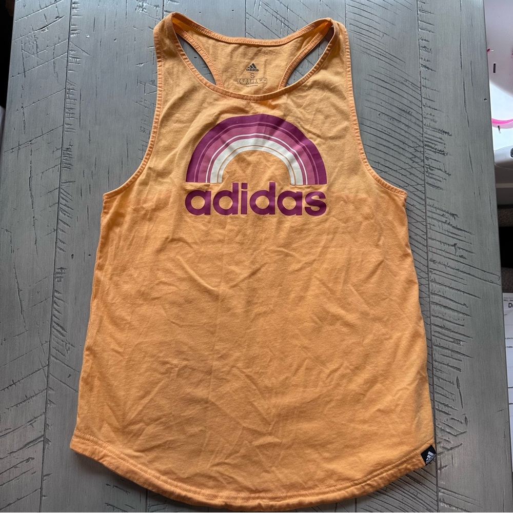 Adidas Racerback tank top womens small orange and pink rainbow athletic workout